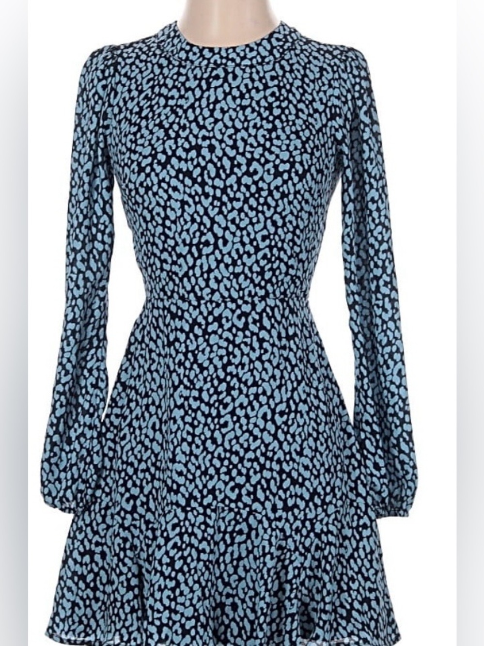Francesca’s NWT Blue Black Leopard Print Mini Dress XXS Long Sleeve - Picture 2 of 13